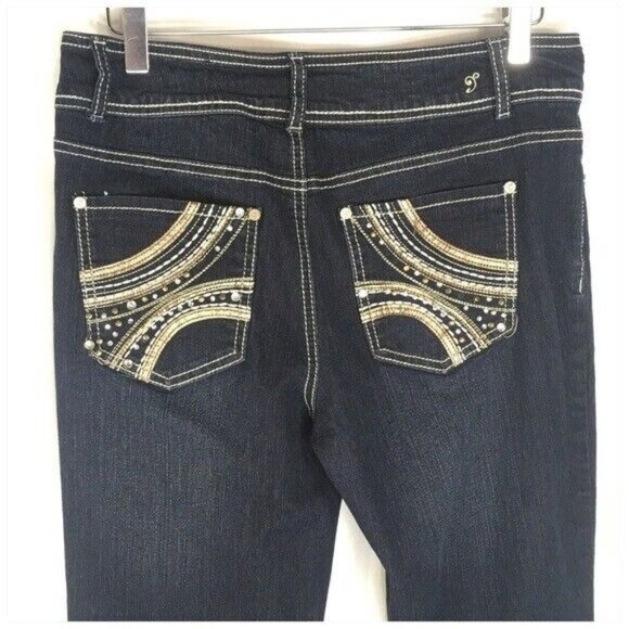 Absolutely Famous Skinny Jeans Women Size 8 Dark Wash Stretch Embroidered Pocket - Picture 3 of 5